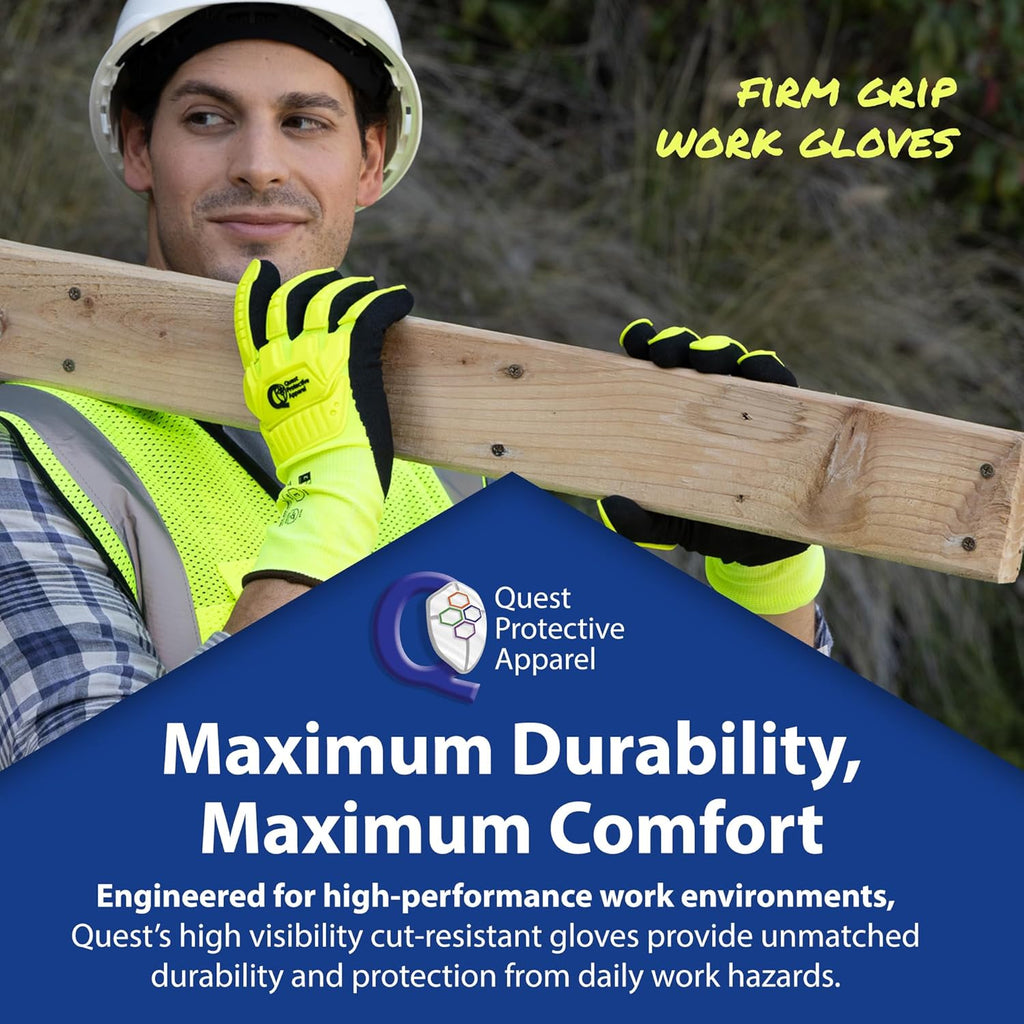 Quest Protective Apparel - High Visibility Cut Resistant Work Gloves - Puncture Resistant Safety