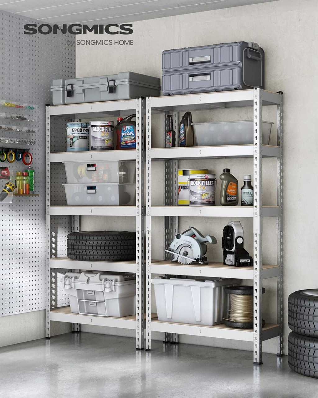 SONGMICS 5-Tier Storage Shelves, Load 2310 lb, Set of 2 Garage Storage, Boltless Assembly