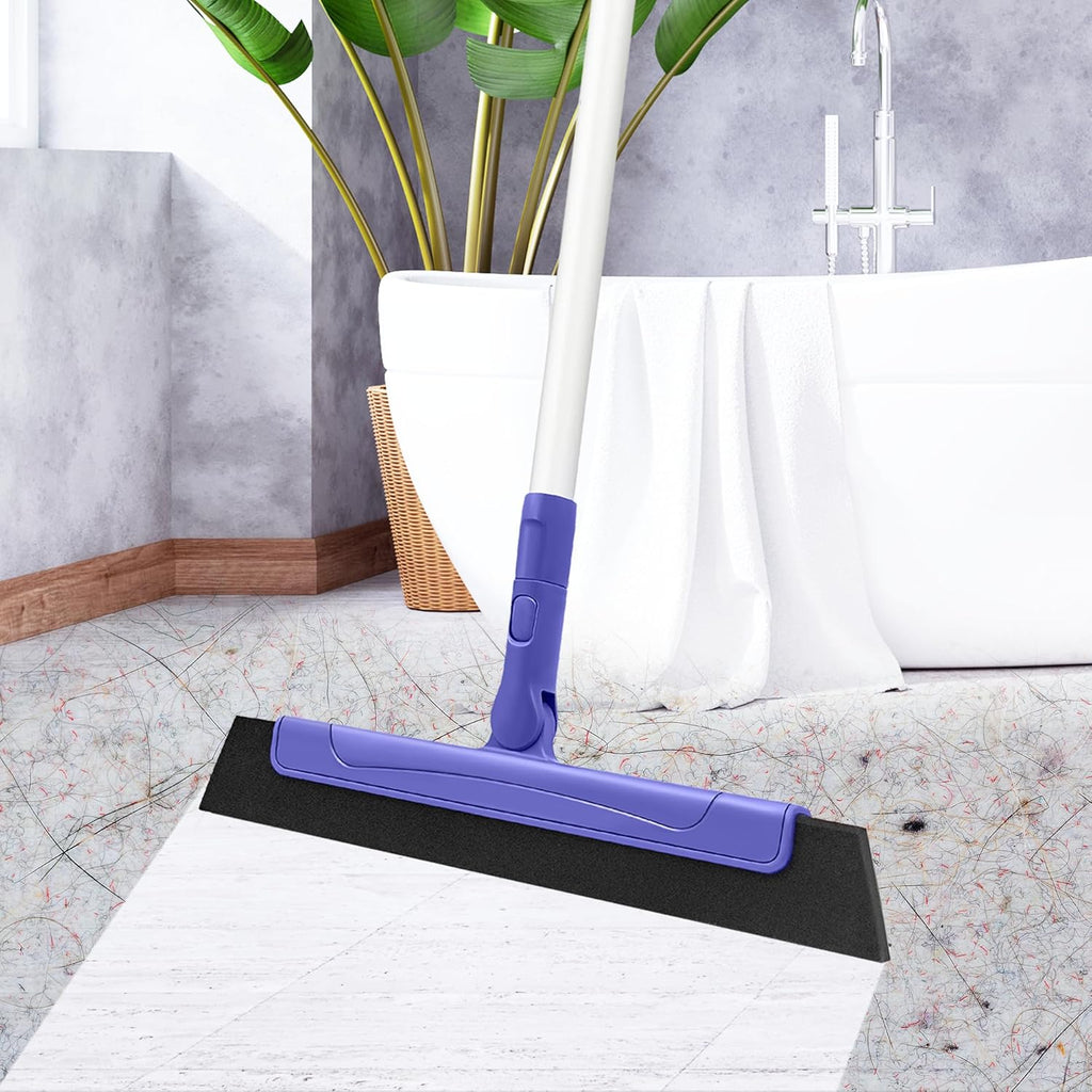 Floor Squeegee for Tile Floor and Shower Glass, Broom Rubber Blade with 48.4" Aluminum Long Handle