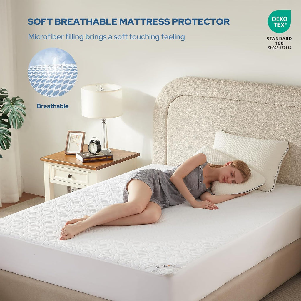 BEDLORE Waterproof Mattress Protector, Full Size Mattress Pad with Deep Pocket 6"-15" Depth, Soft