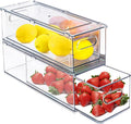 2 Pack Fridge Organizers and Storage with Pull out Drawer, Stackable Storage Drawer, Clear