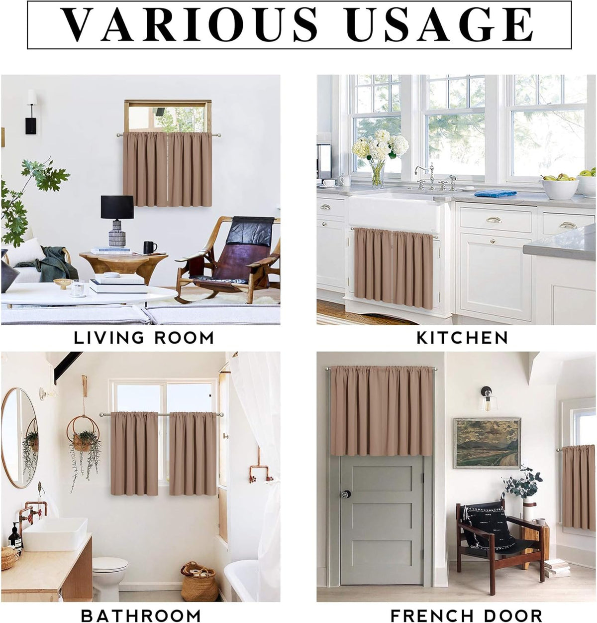 RYB HOME Blackout Curtain Set - Solid Country Curtains Sunlight Glare Block Noise Reduce Drapes for
