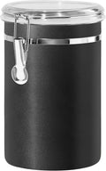 Oggi Stainless Steel Kitchen Canister 62 fl oz, Black - Airtight Clamp Lid, Clear See-Thru Top