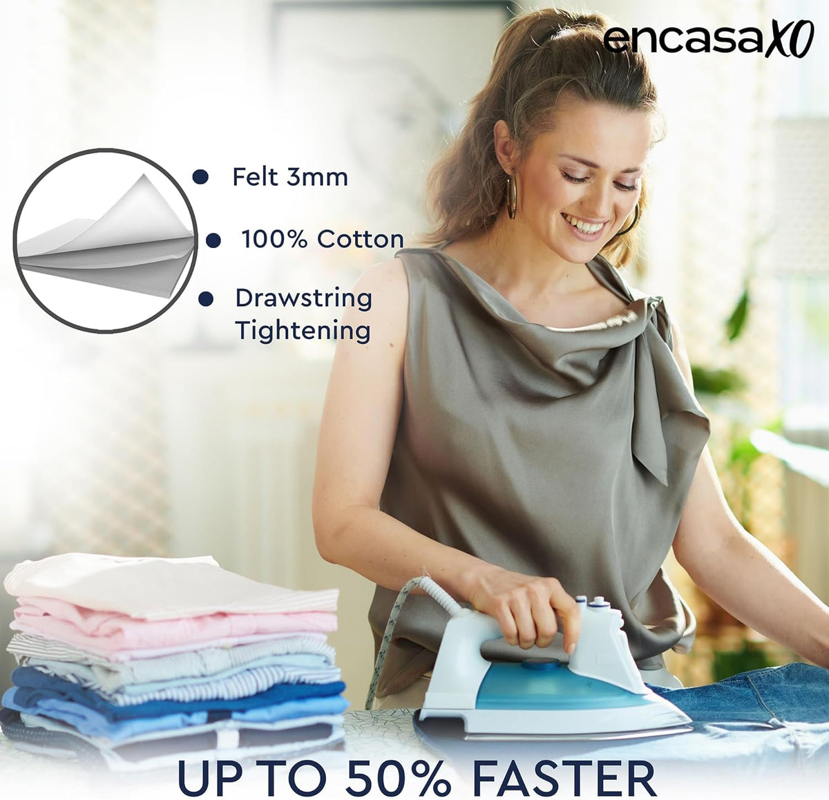 Encasa XO Ironing Board Cover and Pad 28"x12" - Thick 3mm Felt Padding, Drawstring Tightening &
