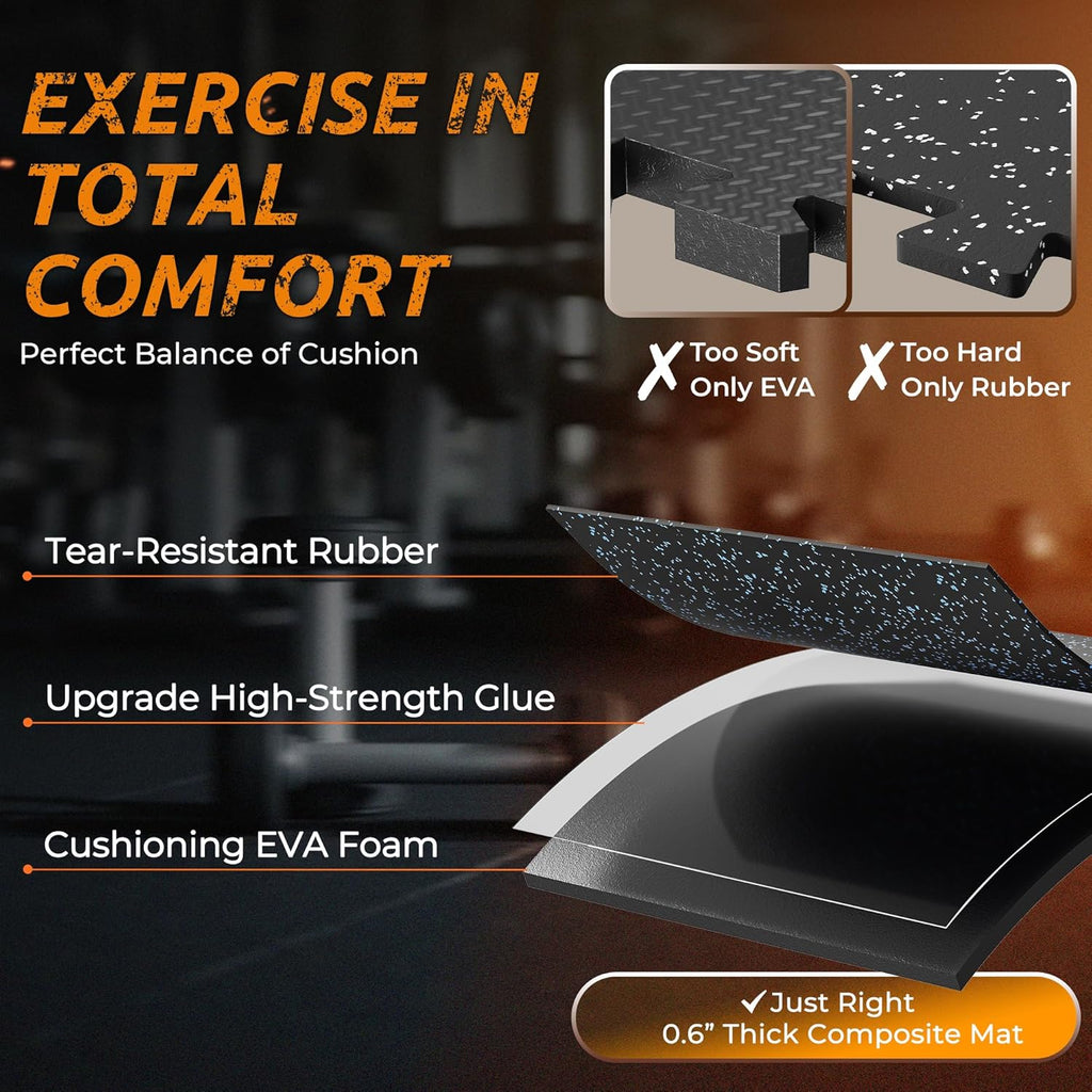 PRAISUN 0.6" Thicker Gym Mat, 24 Tiles 96 Sq Ft Workout Mats, Interlocking Foam Tiles with Rubber