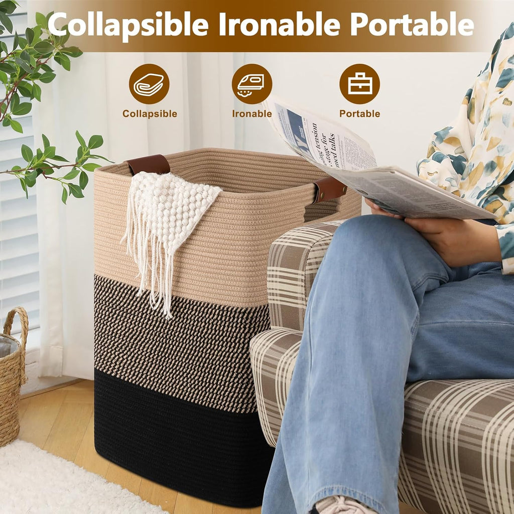 Laundry Hamper 96L Extra Large Laundry Basket, Woven Blanket Basket, Cotton Woven Storage Hamper