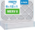 Aerostar 6x12x1 MERV 8 Pleated Air Filter, AC Furnace Air Filter, 6 Pack (Actual Size: 6" x 12" x