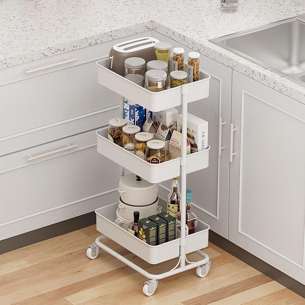 3 Tier Modern Metal Rolling Tool Cart with Silent Casters, 17.72×12.40×35.04 inch Heavy Duty
