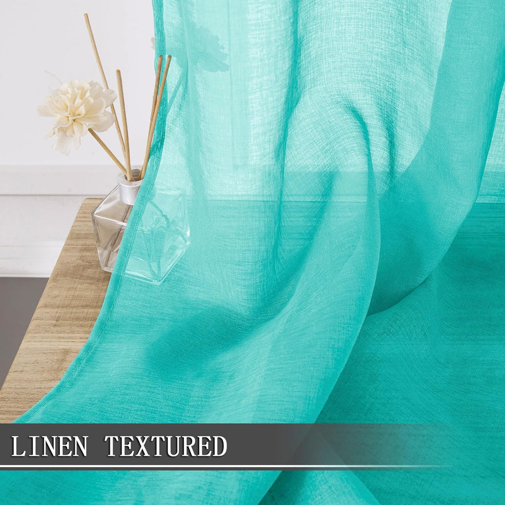 Tollpiz Short Sheer Curtain Living Room Linen Textured Curtains Sheer Light Filtering Voile Rod