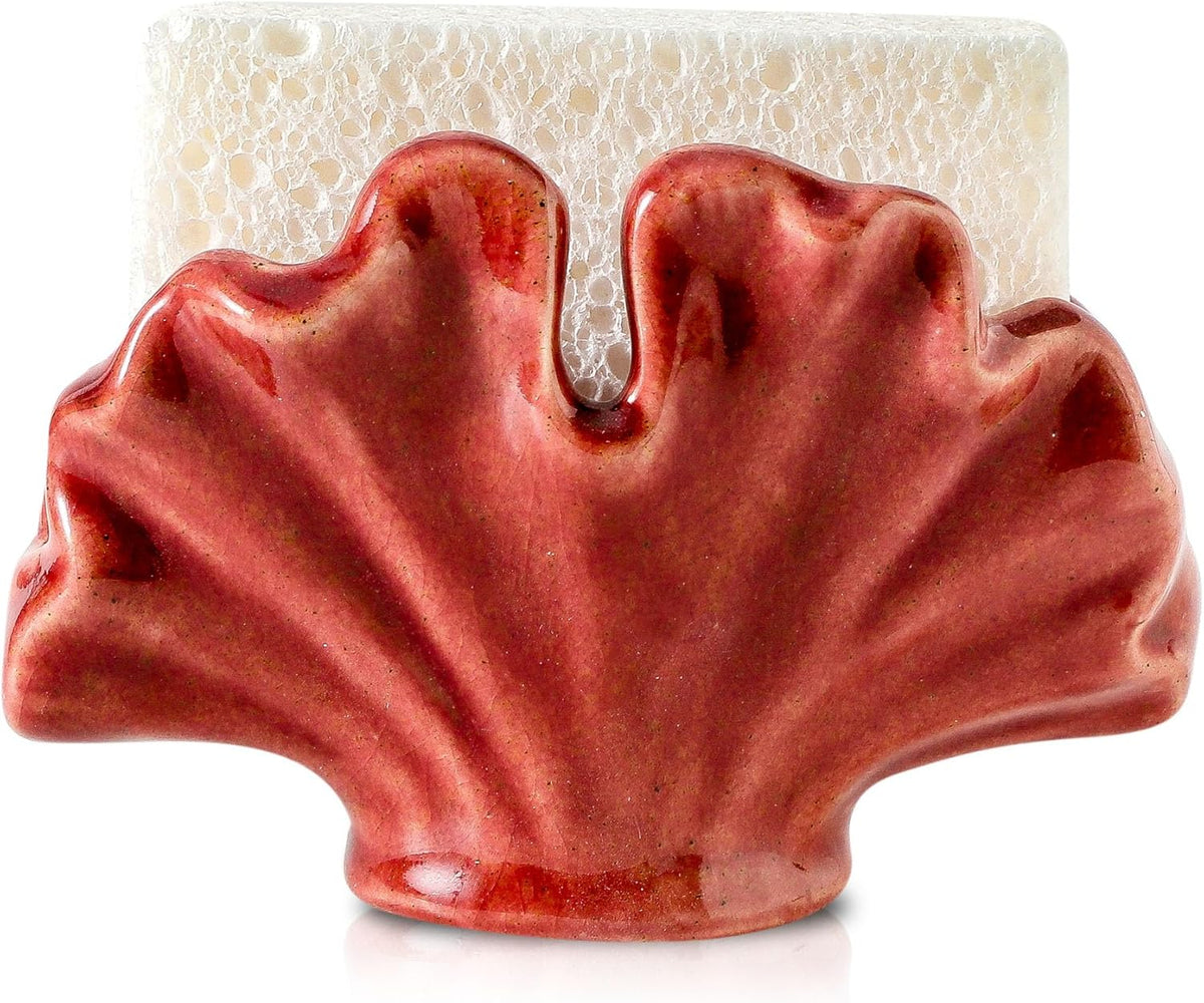 Ceramic Sponge Holder,Sponge Holder for Kitchen Sink,Compact Sink Caddy Organizer-Scouring Pad and