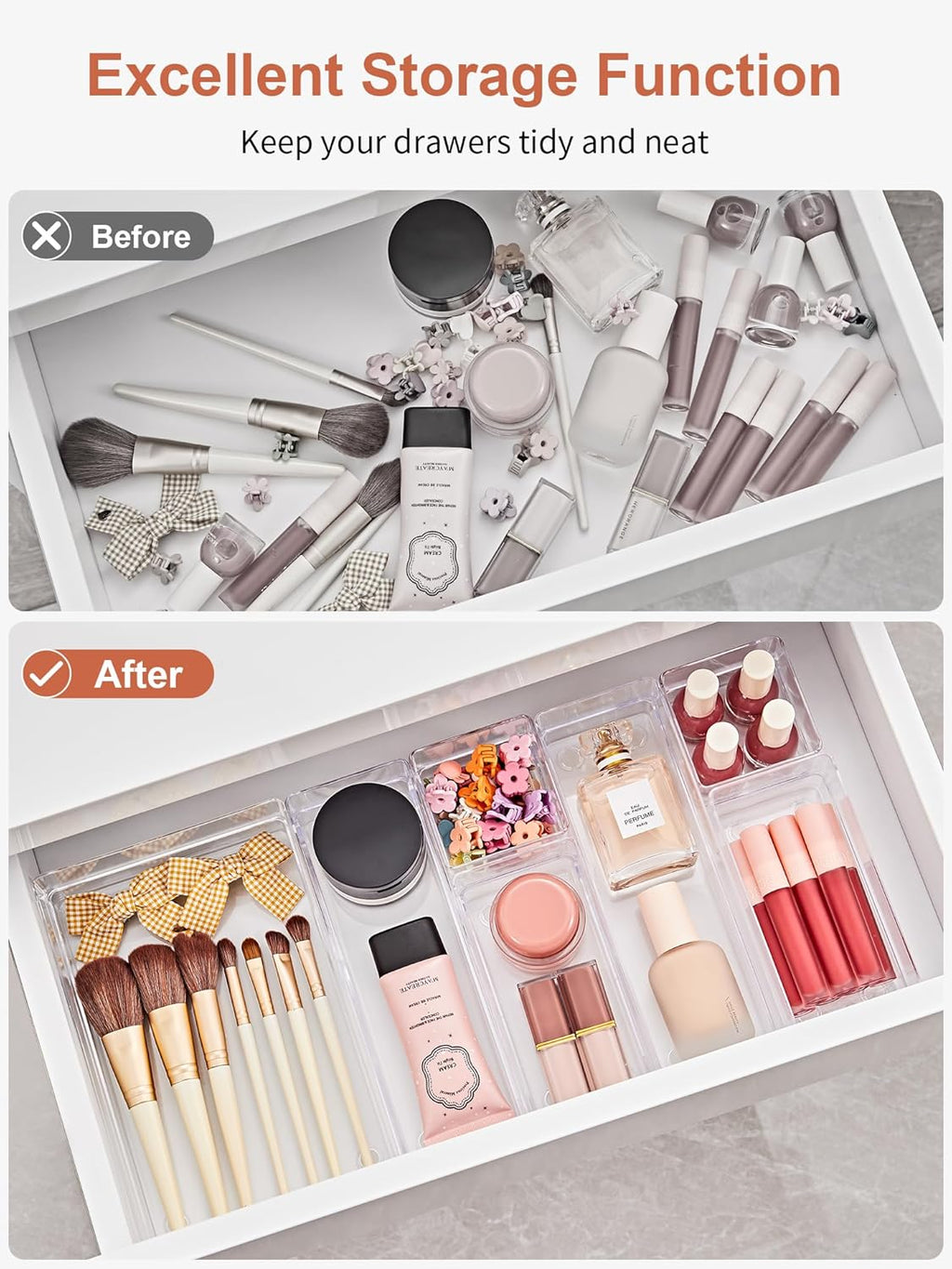 SMARTAKE 37-Piece Drawer Organizer with Non-Slip Silicone Pads, 4-Size Desk Drawer Organizer Trays