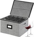 homyfort Wine Glass Storage Box, China Storage Containers with Dividers, Stemware Storage Case