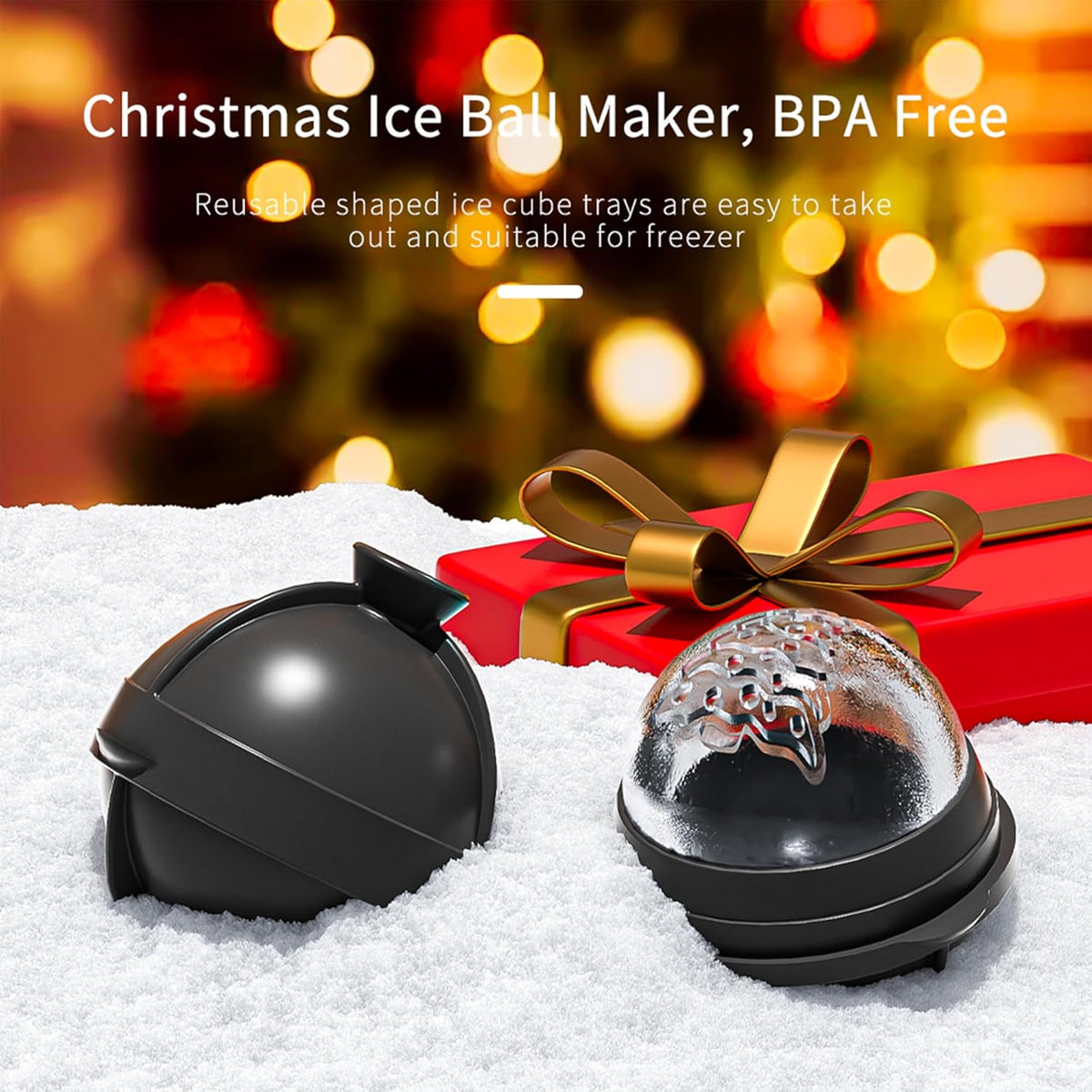 Novelty Christmas Tree Snowflake Ice Ball Maker Mold Set of 2, Christmas Ornament Ice Molds, 2.4"