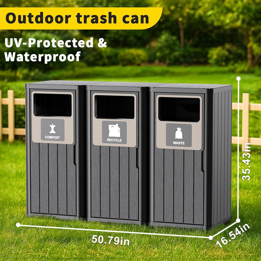 ROJIK 35" Tall Outdoor Trash Can,Weatherproof Resin Garbage Indoor Durable Lightweight,Suitable for
