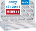 Aerostar 18x30x1 MERV 11 Pleated Air Filter, AC Furnace Air Filter, 6 Pack (Actual Size: 17 3/4" x