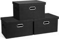 Medium 15" 21 Quart Collapsible Stackable Storage Bins with Lids, 3 Packs Black Foldable Fabric