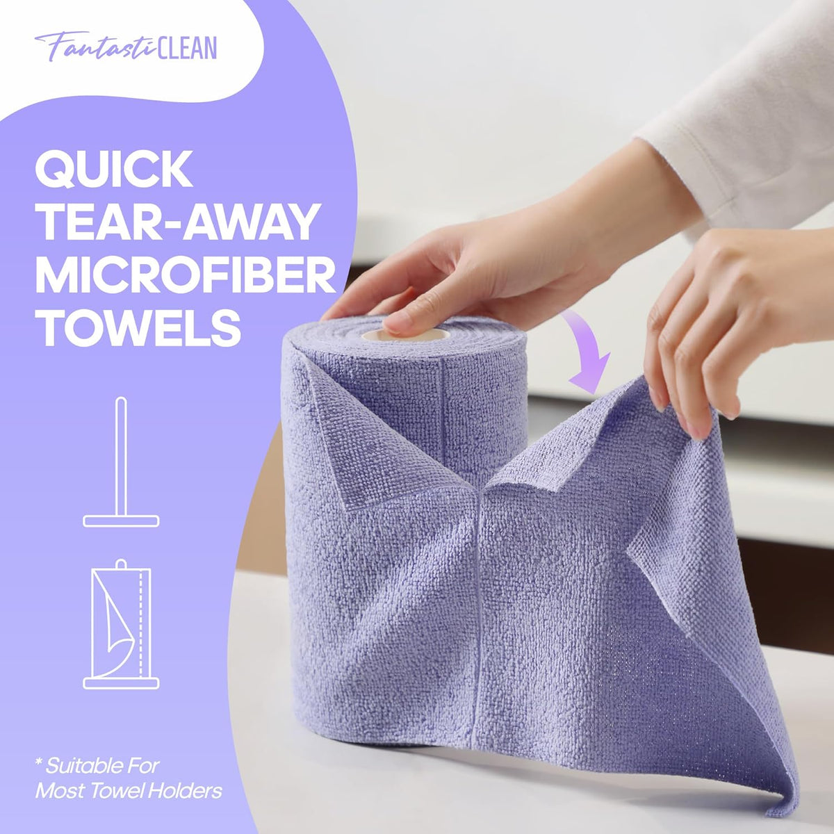 Fantasticlean Microfiber Cleaning Cloth Roll 4 Rolls 240 Pack, Tear Away Paperless Towels, 8" x 8"