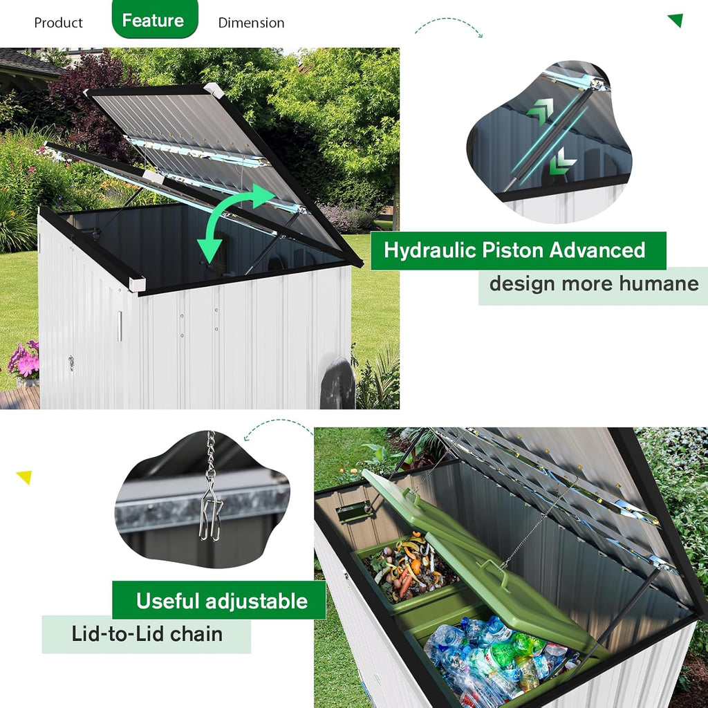 AECOJOY Outdoor Trash Can Storage Shed, 46 Cu.Ft White Trash Can Storage Shed Outdoor Horizontal
