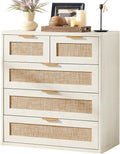 LEYAOYAO White Dresser for Bedroom, 33.5" Tall Chest of Drawers, Modern 5 Drawers Boho Rattan