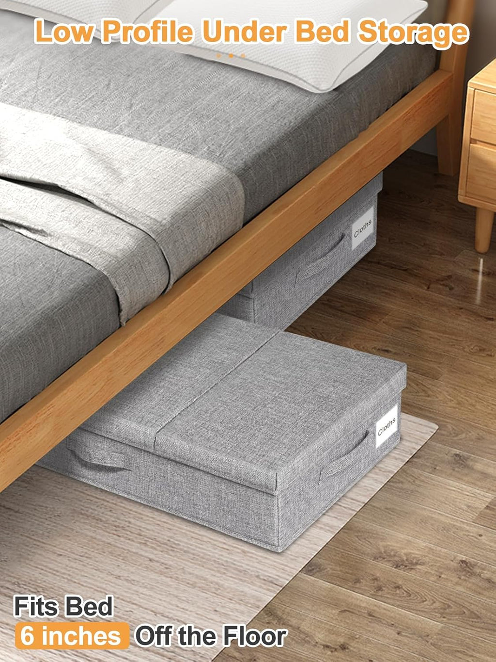punemi Under Bed Storage With Lids, 2 Pack Large Underbed Storage Containers Clothes W/ 3 Handles