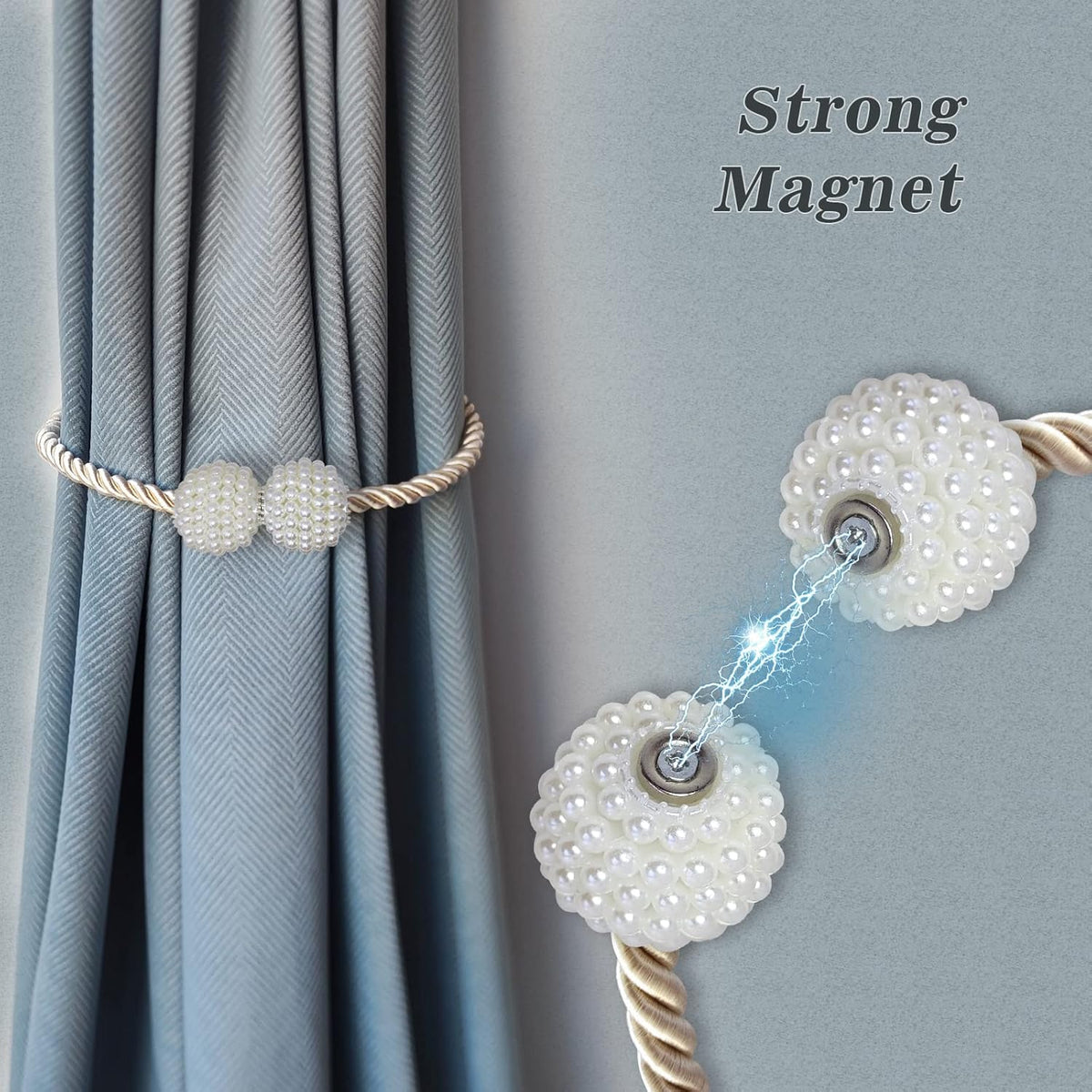 Hion Magnetic Curtain Tiebacks Beige 6 Pack, Curtain Tiebacks Buckles Holdbacks Holders Hooks Clip