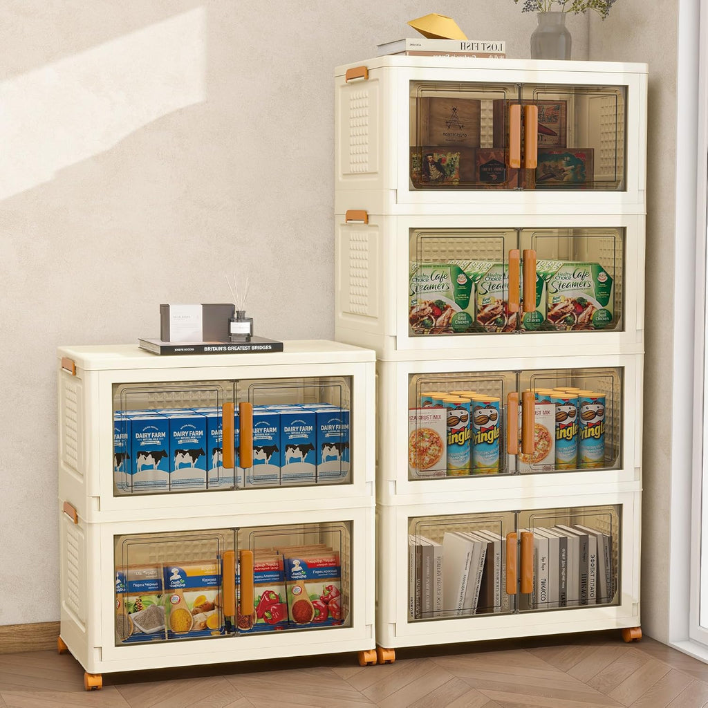 Plastic Stackable Storage Bins with Lids and Wheels, Foldable Closet Organizers and Storage