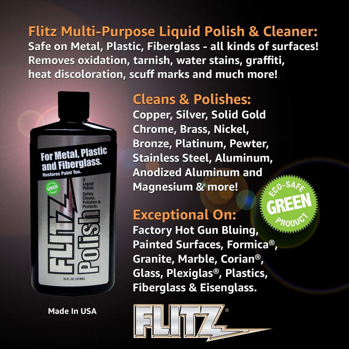 Flitz Multi Purpose Metal Polish Liquid - 16oz Bottle of USA-Made Tarnish Remover - For Aluminum