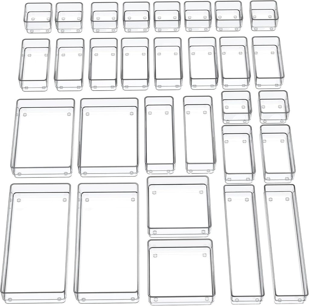 SMARTAKE 30-Piece Drawer Organizer with Non-Slip Silicone Pads, 7-Size Desk Drawer Organizer Trays
