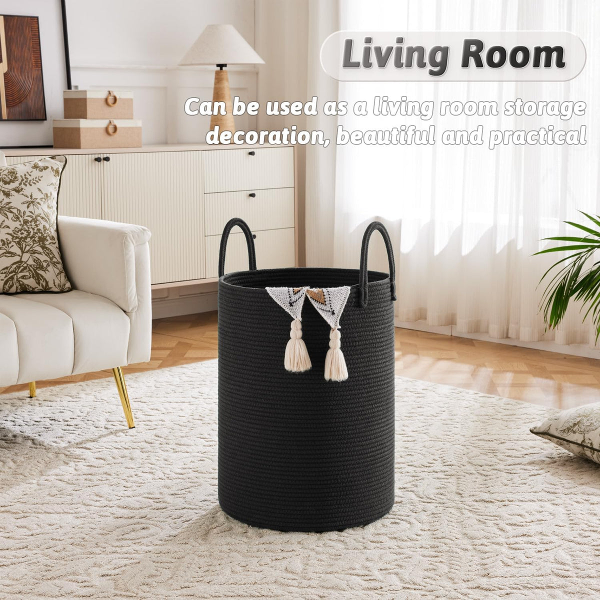 Laundry Basket,Woven Cotton Rope Laundry Hamper,60L for Decorative Storage of Dirty Clothes,Toys