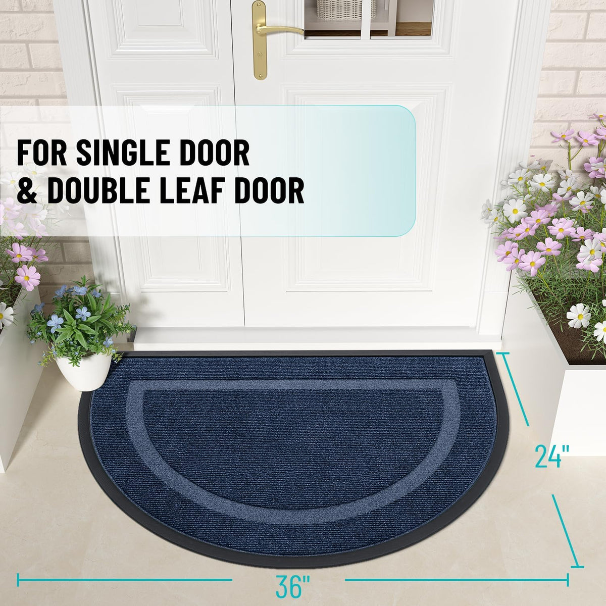 OLANLY Half Circle Door Mat Indoor Outdoor Entrance Welcome, Waterproof All-Season, All-Weather