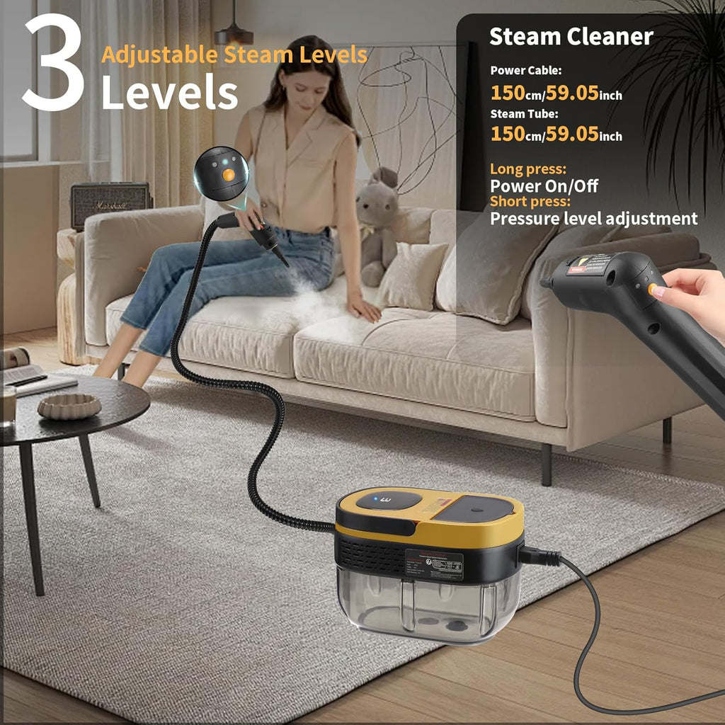 Steam Cleaner, 3-Level Adjustable Handle, 15s Heat-Up, 1.69 Quarts Tank, Portable Steamer for