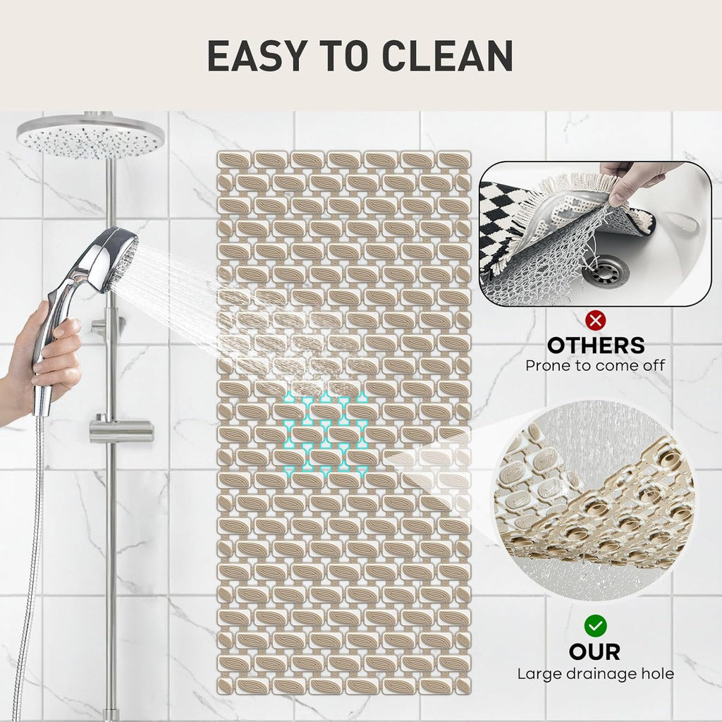 Shower Mat Non Slip Bathtub Mat - 36" x 16" Eco-Friendly Soft Bath Mat for Tub Non Slip Shower Mats