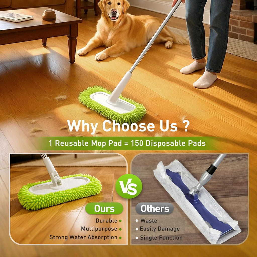 6PCS Reusable Mop Pads Fit for Flat Mops, Chenille Mop Refill Pads Washable Mop Covers, Household
