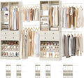 Closet System, Up to 134"/11.2 FT Closet Organizer with 4 Wooden Drawers and Shelves, Walk-in