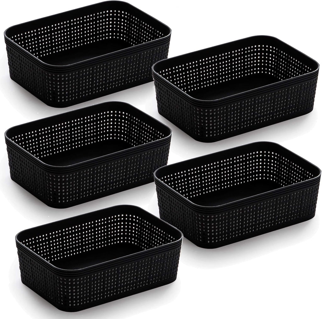 BINO | Woven Plastic Basket | XS (Black), 5-Pack | THE JUTE COLLECTION | Home Organization, Space