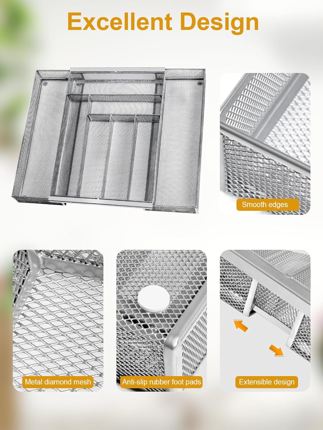 Silverware Organizer Metal Mesh, Large Drawer Organizer, Utensil Cutlery Tray for kitchen drawers