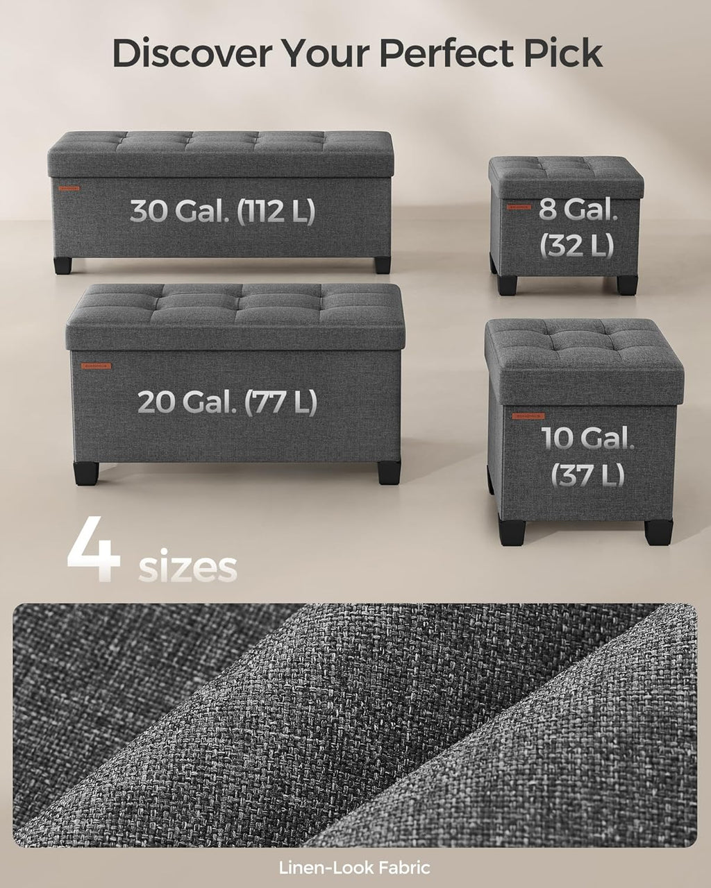 SONGMICS Storage Ottoman Bench, Foldable Foot Rest with Legs, 15 x 43 x 15.7 Inches, End of Bed
