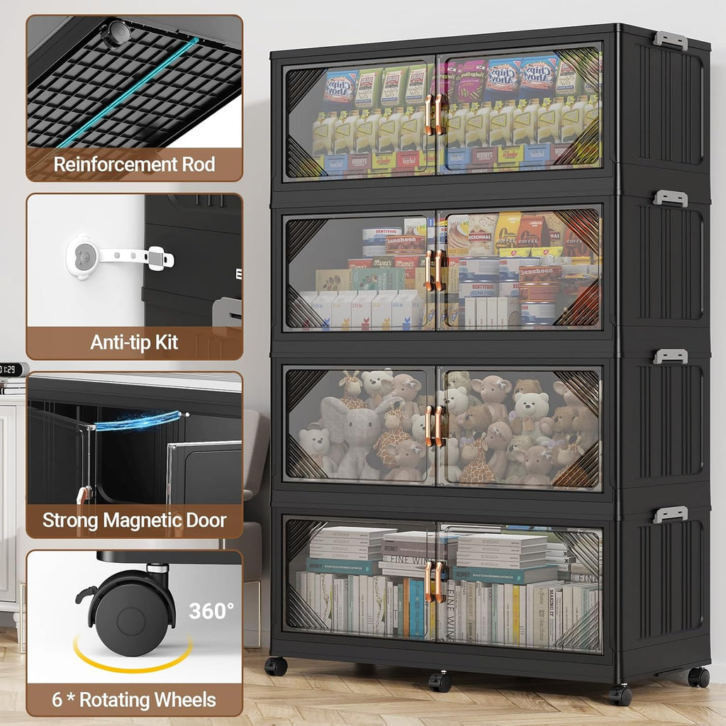 165Gal Plastic Stackable Storage Bins with Lid, 660QT Extra Large Closet Organizers Collapsible