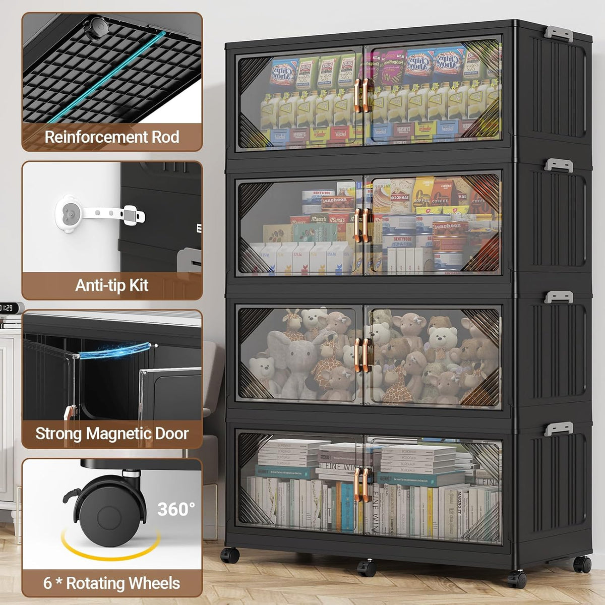 220Gal Plastic Stackable Storage Bins with Lid, 880QT Extra Large Closet Organizers Collapsible