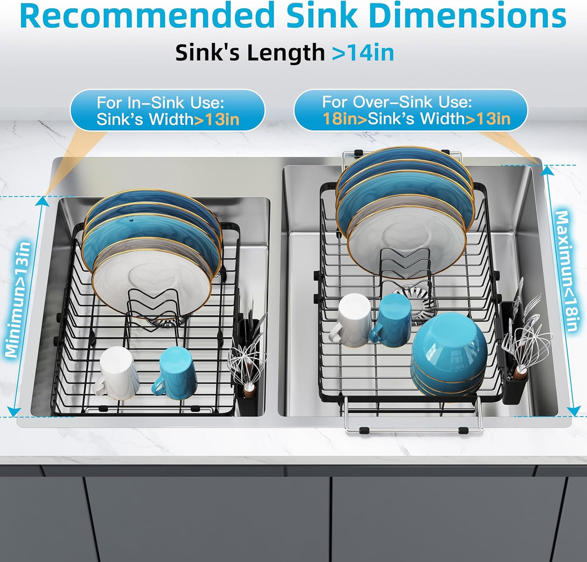romision Expandable Dish Drying Rack Over The Sink Small Metal Stainless Steel Plate Holder for