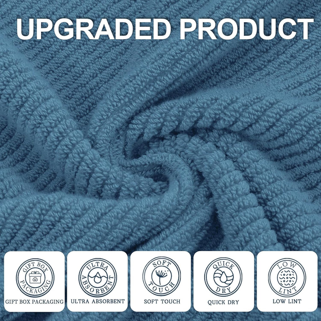 VOOVA & MOVAS Blue Towels Bathroom Sets, 100% Cotton | Lightweight | Soft | Quick Dry | Thick