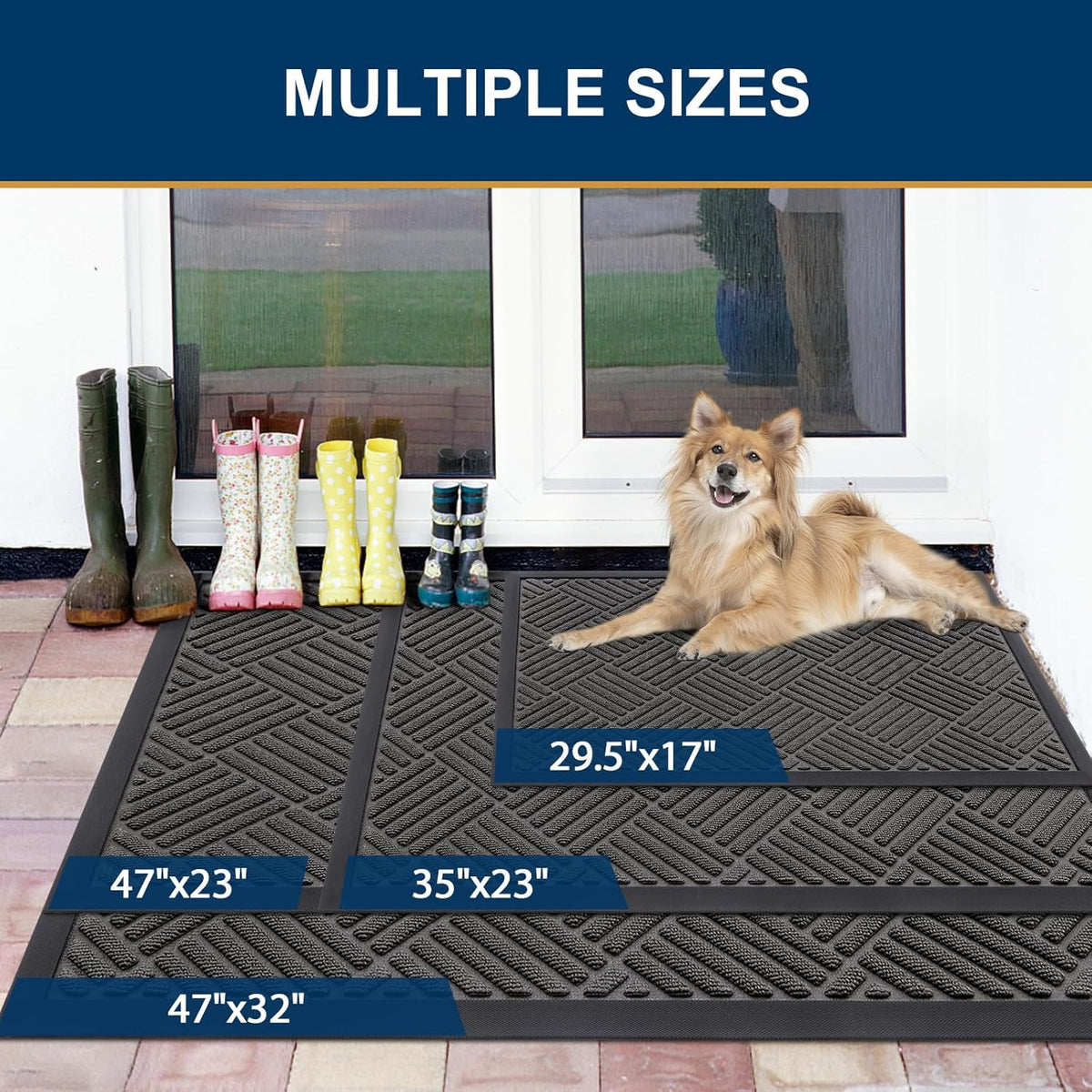 Smiry Front Door Mat Outside Entrance, Heavy Duty Outdoor Indoor Natural Rubber Doormat, Non Slip