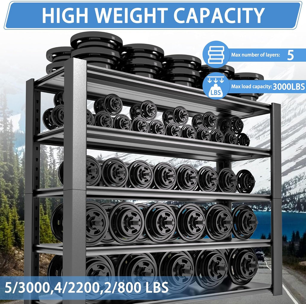 5-Tier Garage Shelving Heavy Duty, 3000 LBS Capacity Metal Storage Rack 76" H x 60" W x 24" D