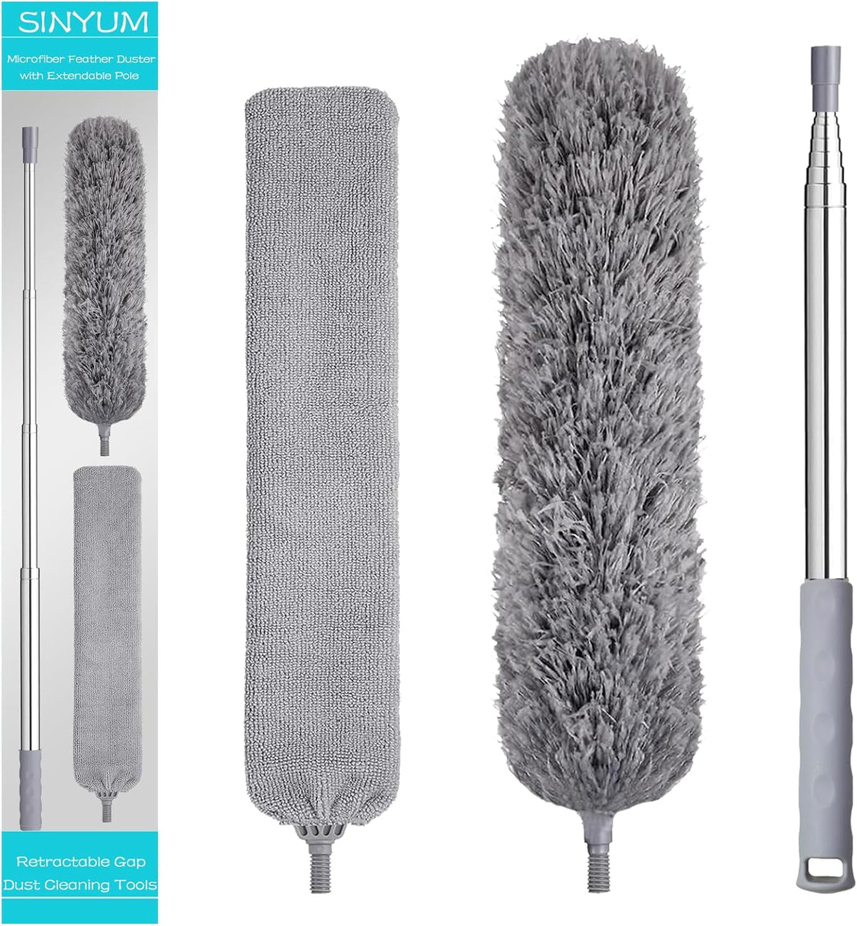 100 Inch Retractable Gap Dust Cleaner Cleaning Tools & Microfiber Feather Duster Washable and