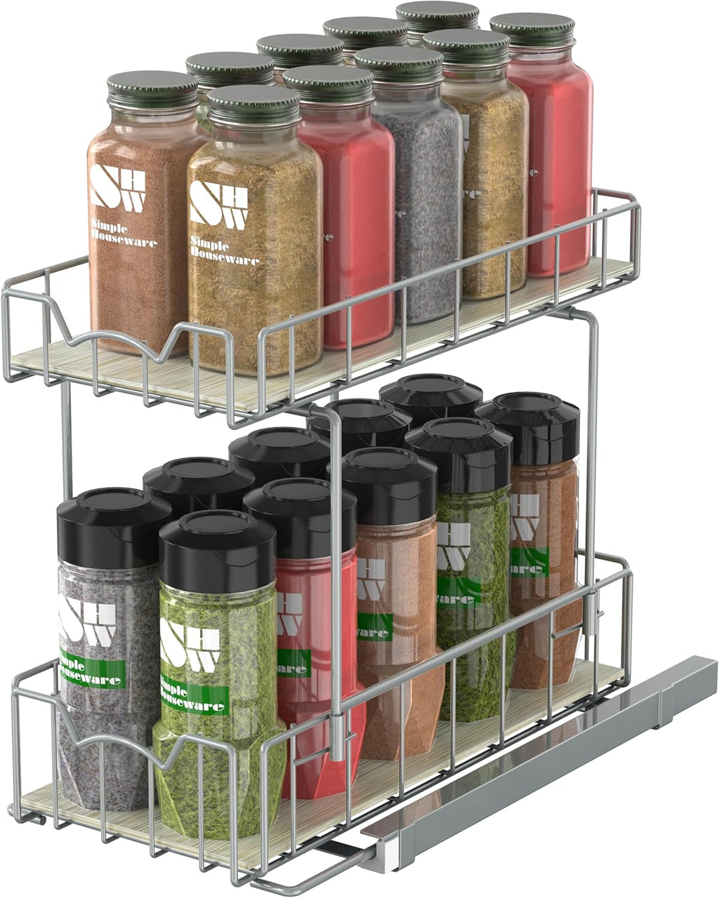 Simple Houseware 2-Tier Spice Rack Slide Out Wire Basket Drawer Organizer, Silver