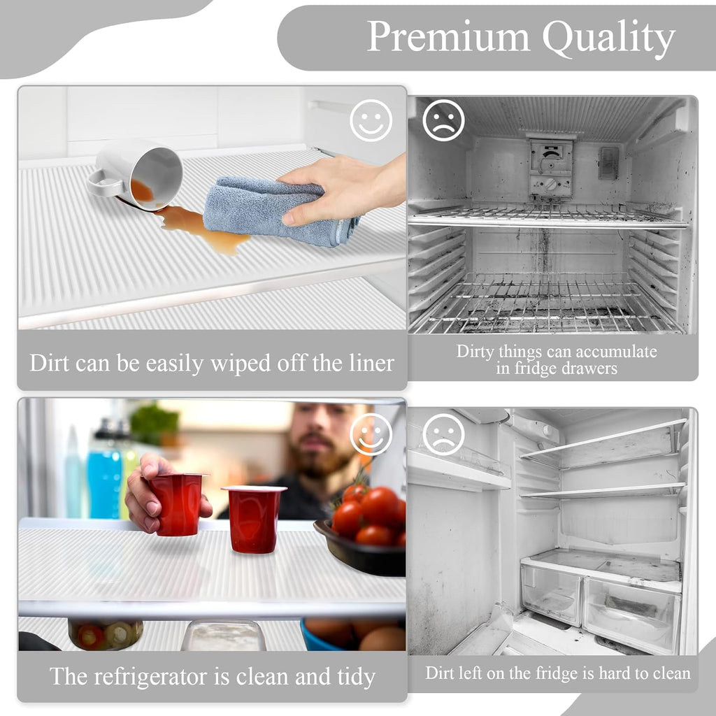 Non-Slip Silicone Refrigerator Liners for Shelves, Reusable Washable Fridge Shelf Drawer Liners