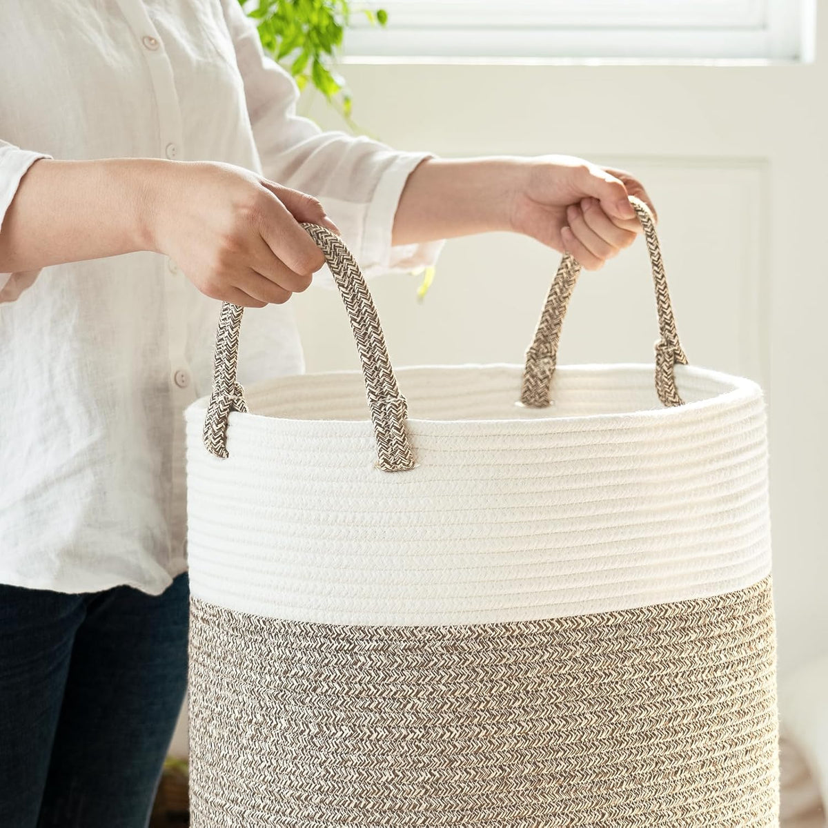 INDRESSME Tall Wicker Laundry Basket, Large Woven Clothes Hamper for Bedroom, Bathroom, Living