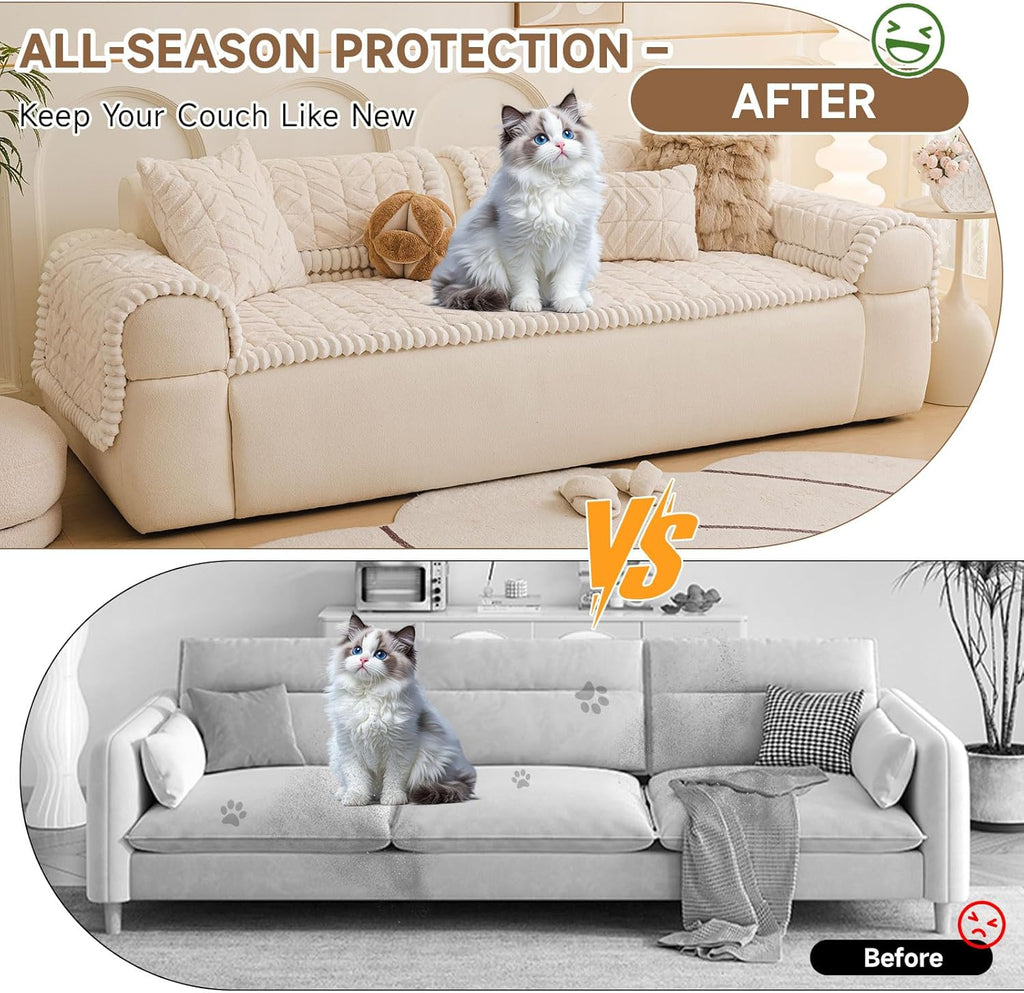 OTOB Pet Couch Covers for 3 Cushion Couch Sofa, Washable & Non Slip Fuzzy Plush Sofa Cushion