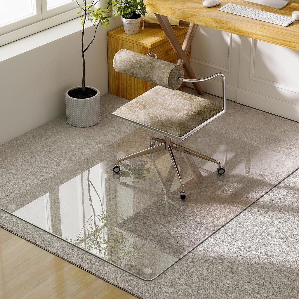 GLSLAND 47"x32" Tempered Glass Chair Mat Heavy-Duty Floor Protector for Carpet & Hard Floors