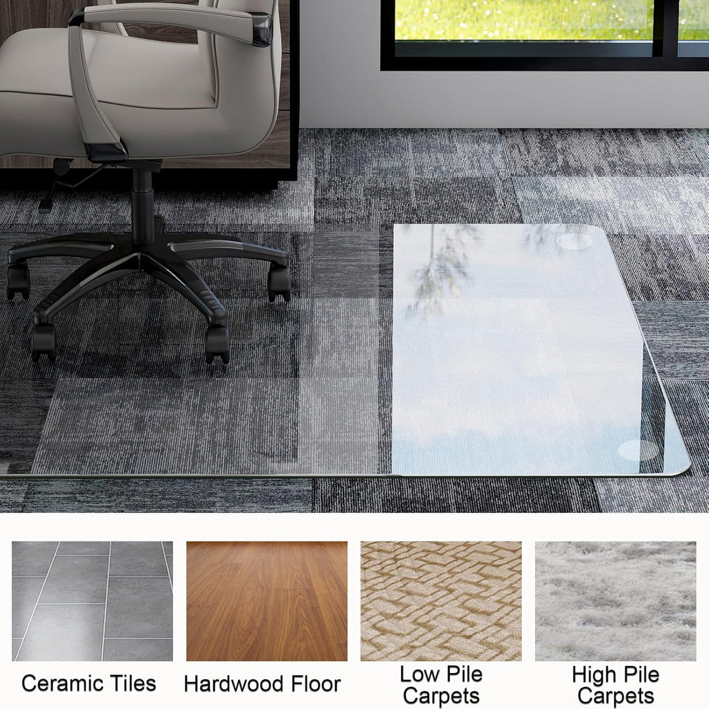 GLSLAND 47"x32" Tempered Glass Chair Mat Heavy-Duty Floor Protector for Carpet & Hard Floors